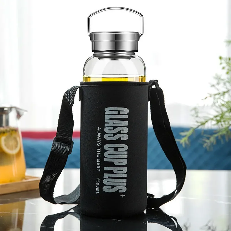 Outdoor Sport Glass Water Bottle - 2L glazen waterfles met riem, sportwaterflessen